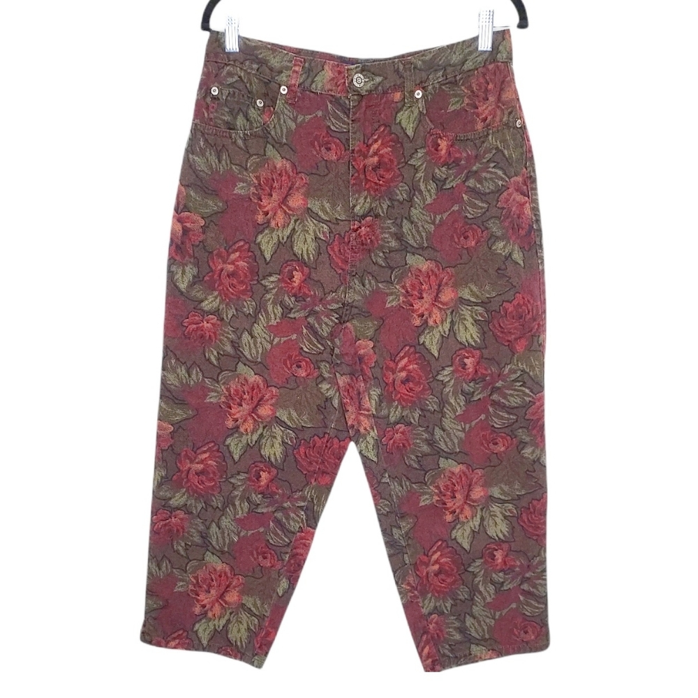VTG Women 12 Antique Rose Tapestry Chic Dark Cottagecore Whimsygoth Mom Capris
